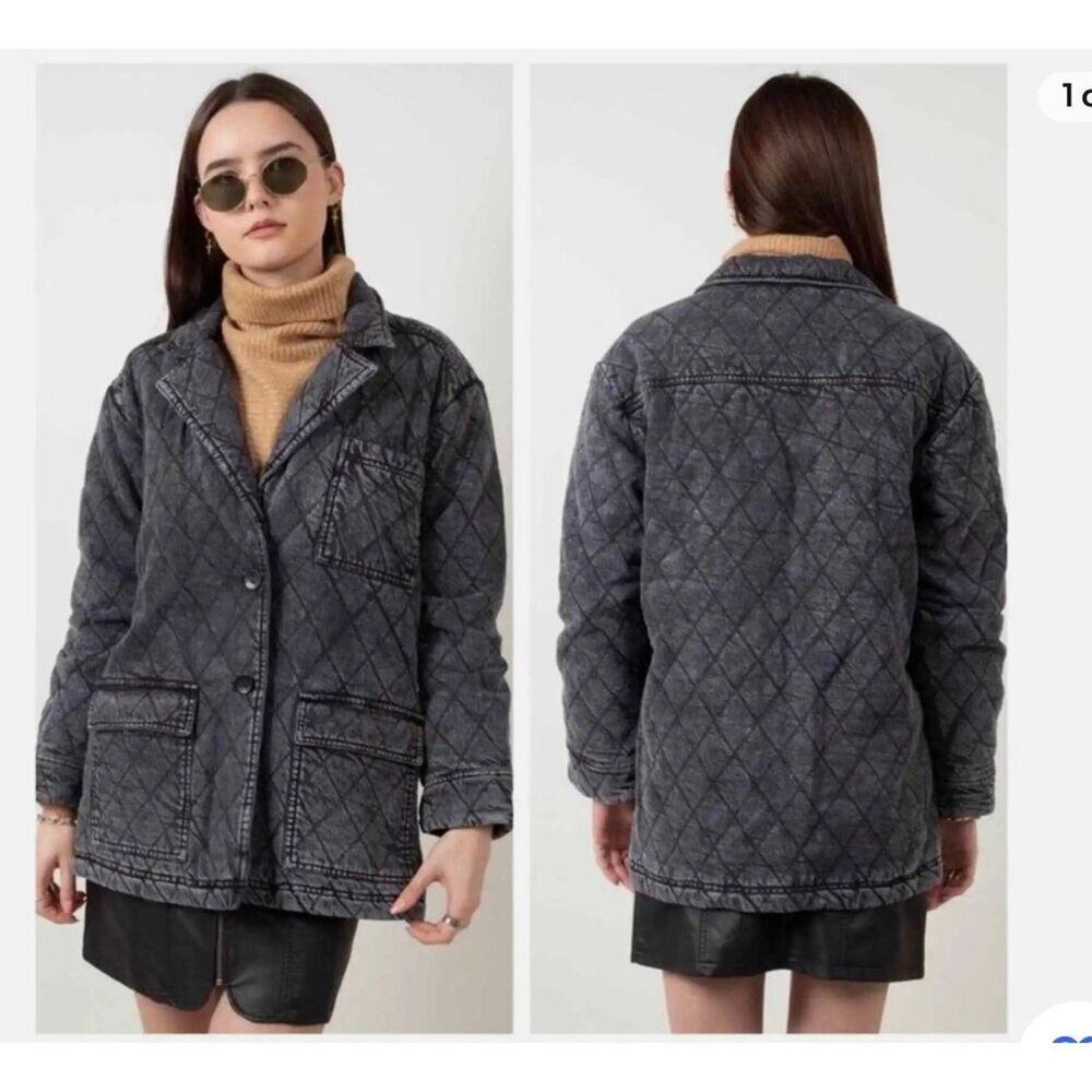 YFB Young Fabulous & Broke size medium quilted denim stonewashed jacket black